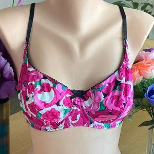 922 Adrianna Papell 36C Pink Floral Swirl Silk Underwire Demi Bra Style #6430